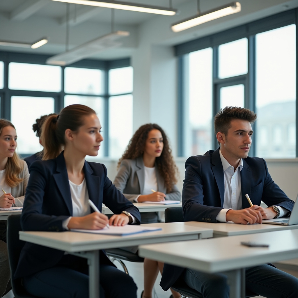 Skupina absolventů v učebně při vzdělávacím programu